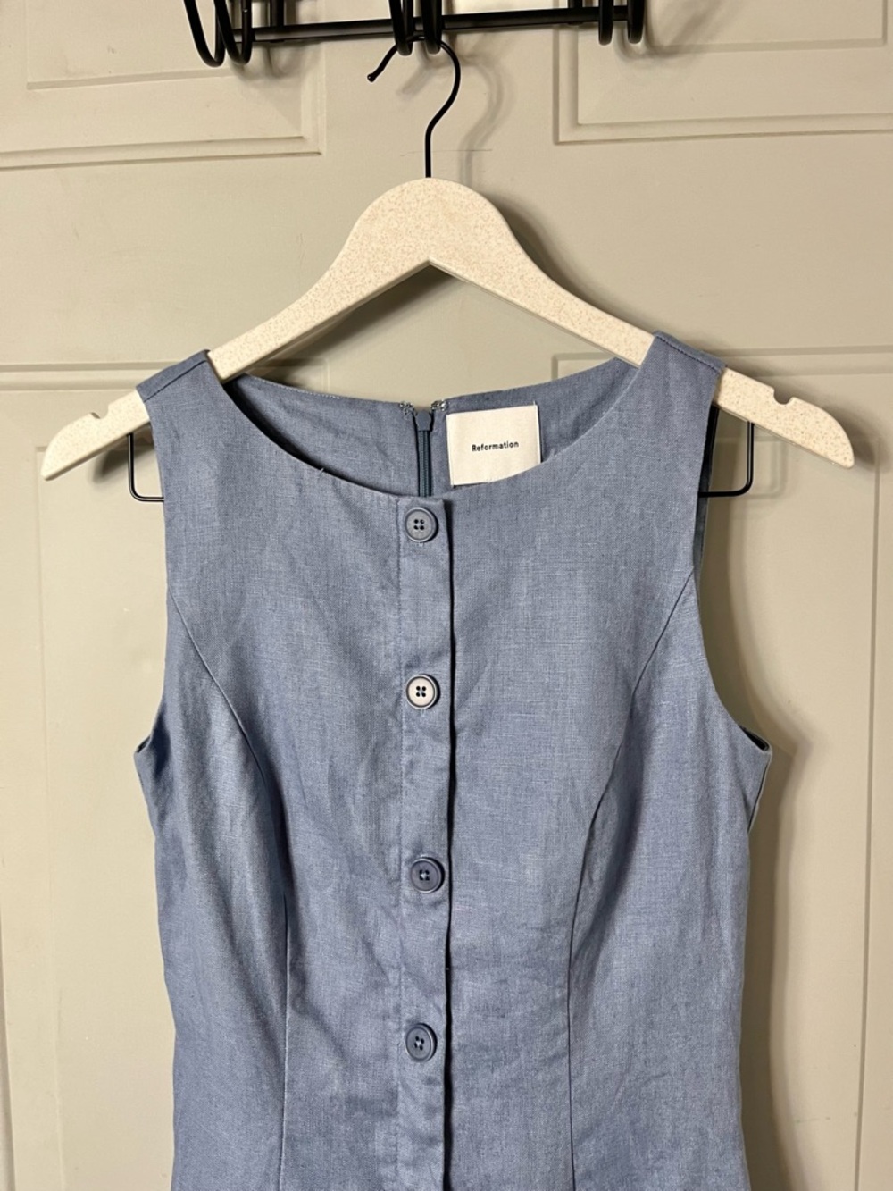 Reformation Zarae Cornflower Blue 100% Linen Button Front Mini Dress size 0 - Picture 3 of 7